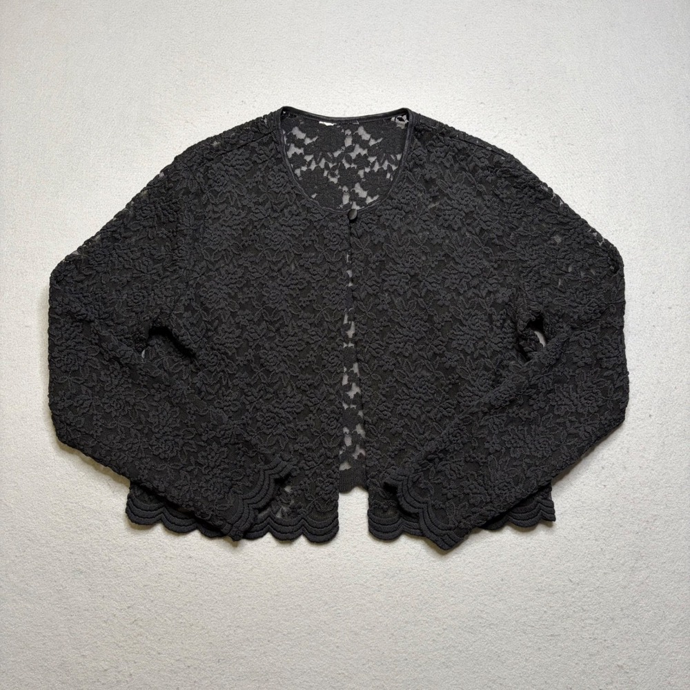 Unbranded Lace Cardigan Womens M Black Y2K Floral Mesh Scalloped Shrug Bolero - Picture 2 of 9